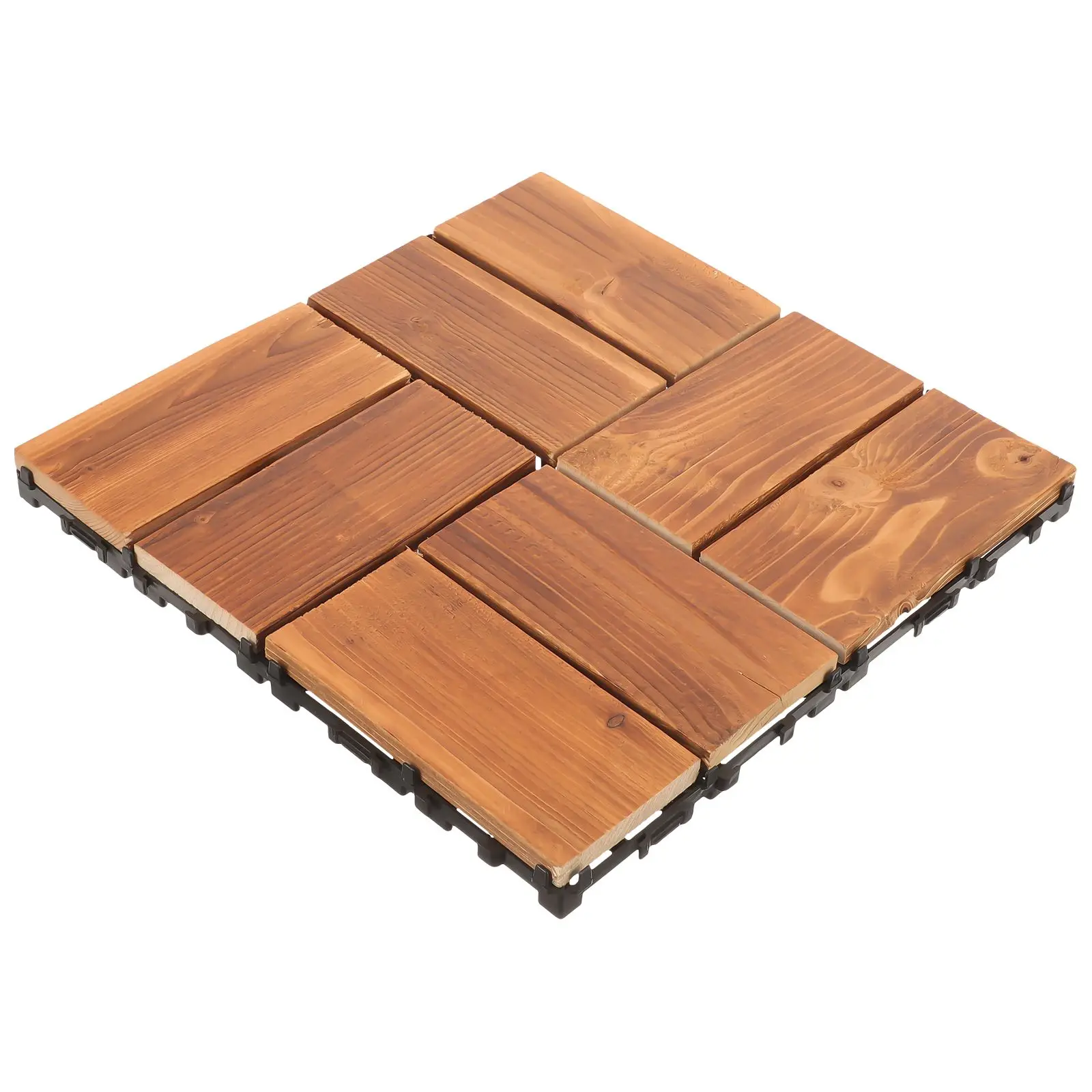 Piastrelle per pavimenti in legno carbonizzato resistenti alla corrosione, balcone esterno, giardino, patio, ponte, plastica ad incastro