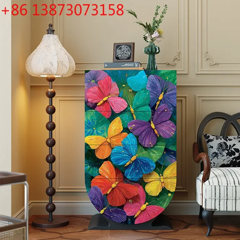 

Simple all solid wood French retro painted art side cabinet