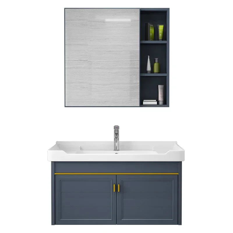 

Modern simple light luxury rock slab space aluminum bathroom cabinet combination washbasin