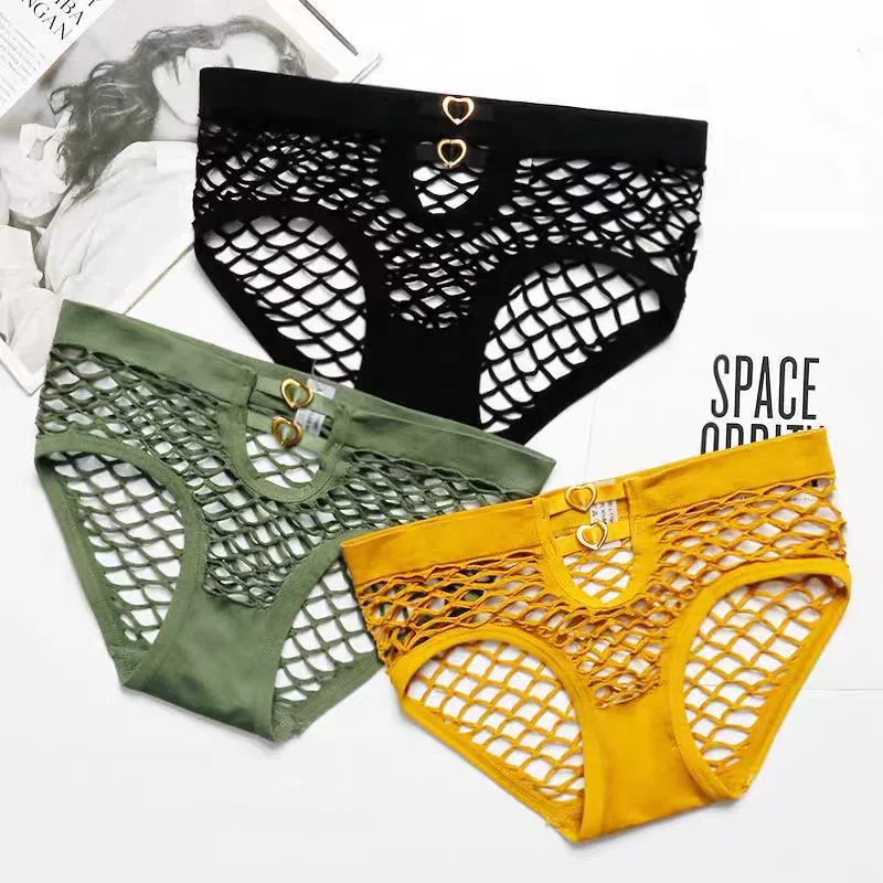 3 Pcs set Sexy Hollow Out Women Panties Perspective Heart Briefs Woman Underwear Seamless Temptation String Underpants Gift