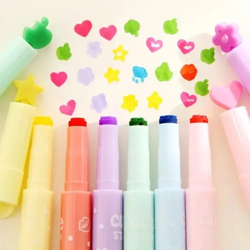 12/6pcs/Cute Stamp Highlighter Marker Pen for Reading DIY Scrapbooking Stationery Material School Supplies