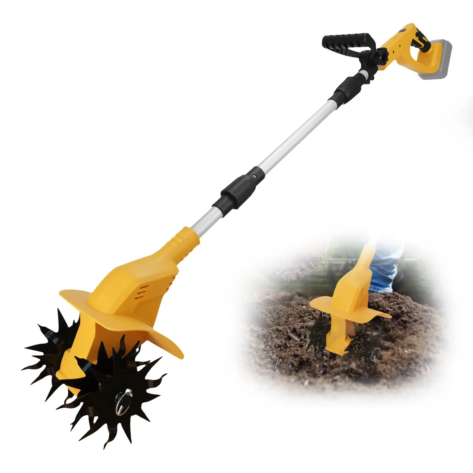 330RPM Brushless Cordless Tiller Cultivator Garden Lawn Soil Cultivation Gardening Tool Compatible with Dewalt 20V Battery