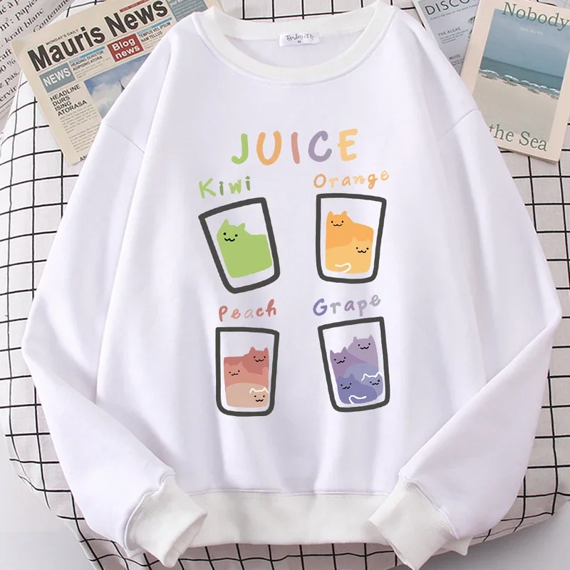 

Juice Fruit Cup Cat Cute Print Cartoons Clothes Men Women Autumn Fashion Streetwear Hip Hop Harajuku Pullovers O-Neck Hoodies