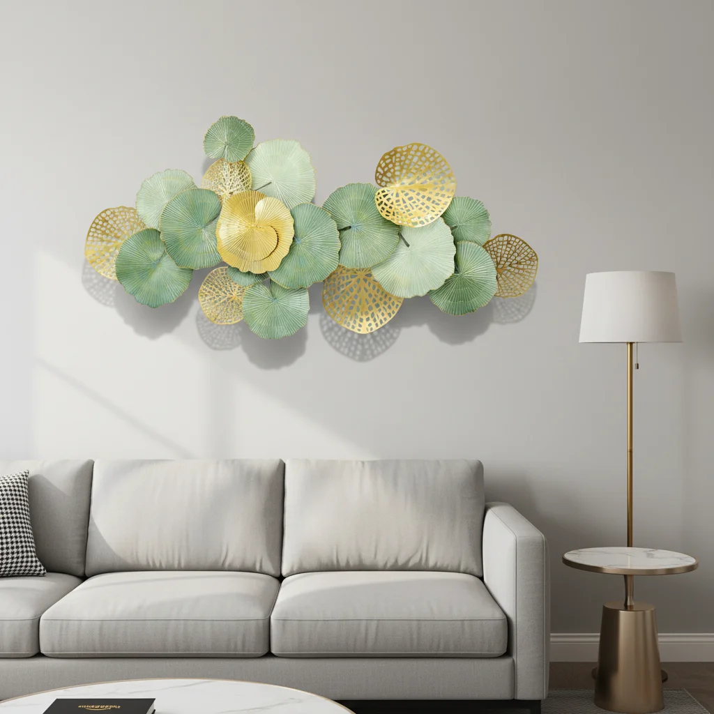 

Metal Wall Art Decor, Large Lotus Leaves Decoration, Flower Leaves Wall Decor, Modern Lotus Leaves Decoration for Indoor Outdoor Living Room Bedroom (52.4*24.8in)