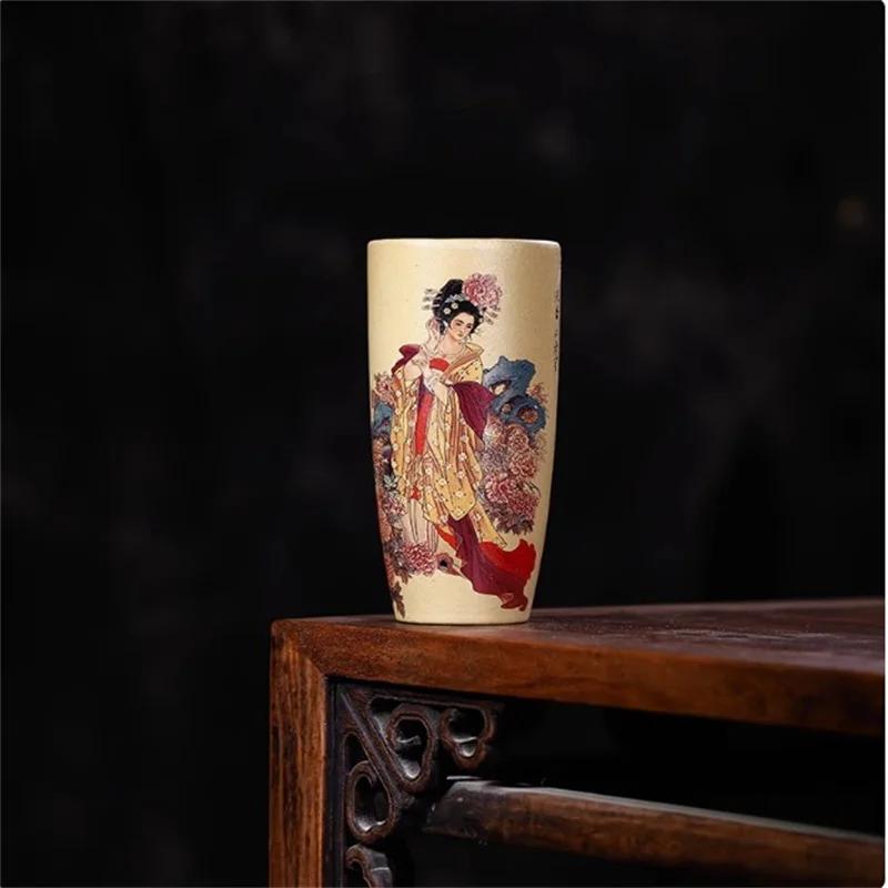 

Ceramic Bonsai Pot,Small Vase,Chinese Painting Lady Pattern,Home Indoor Decoration