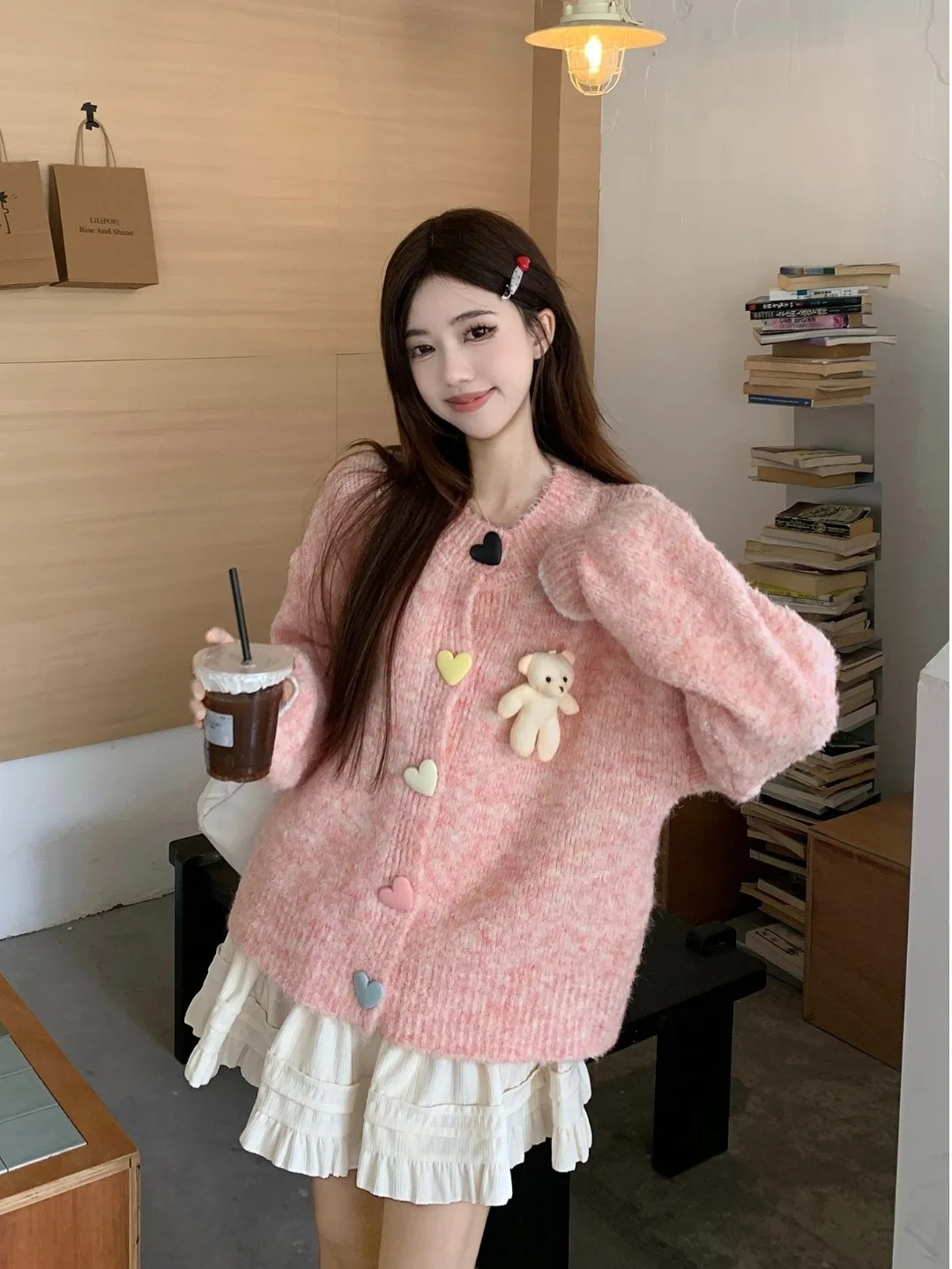 

Женский свитер-кардиган оверсайз с мишкой, свободный повседневный вязаный топ, модная новинка осени-зимы, мягкая уютная верхняя одежда с мишкой