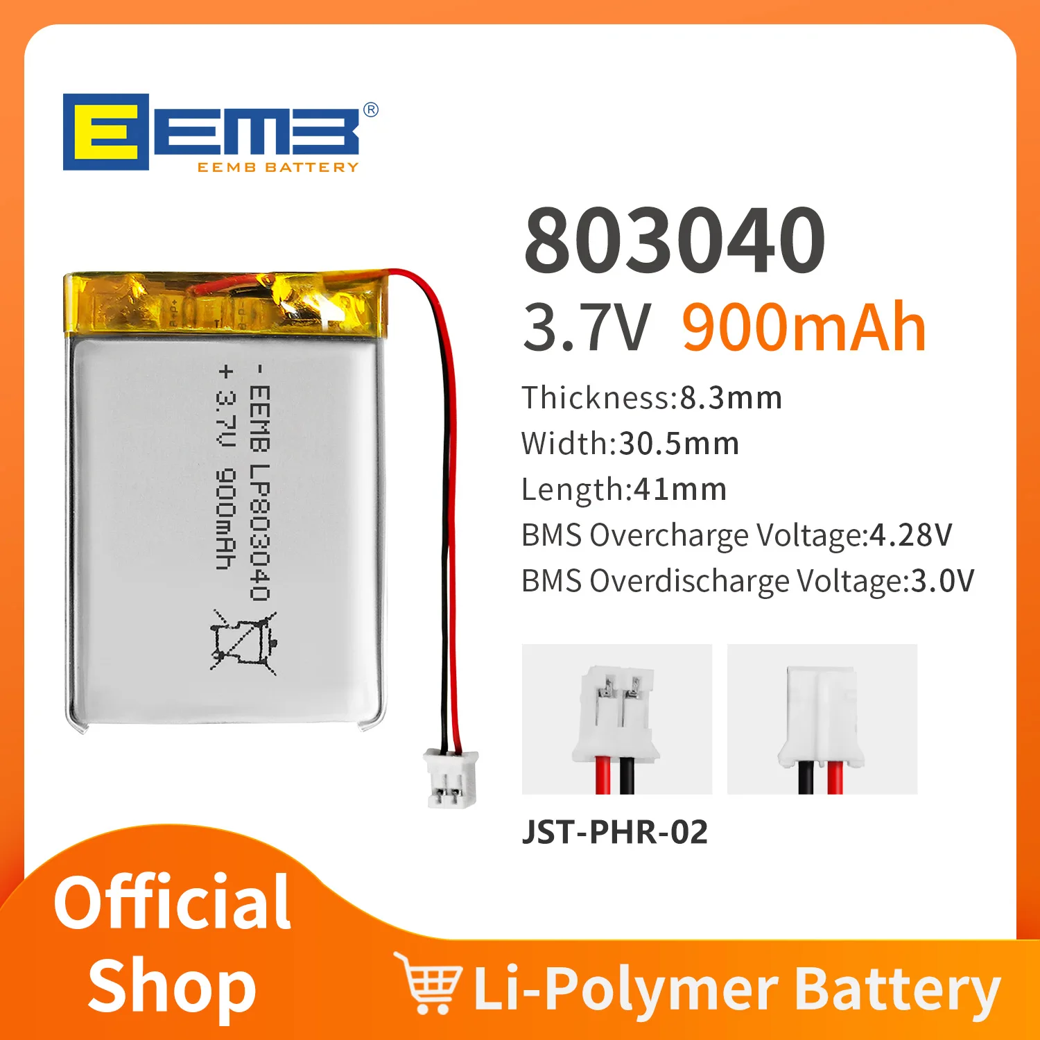 EEMB 803040/803048/803465/803466/813436/823465/8545135/872945 3.7V rechargeable lithium polymer battery custom plug