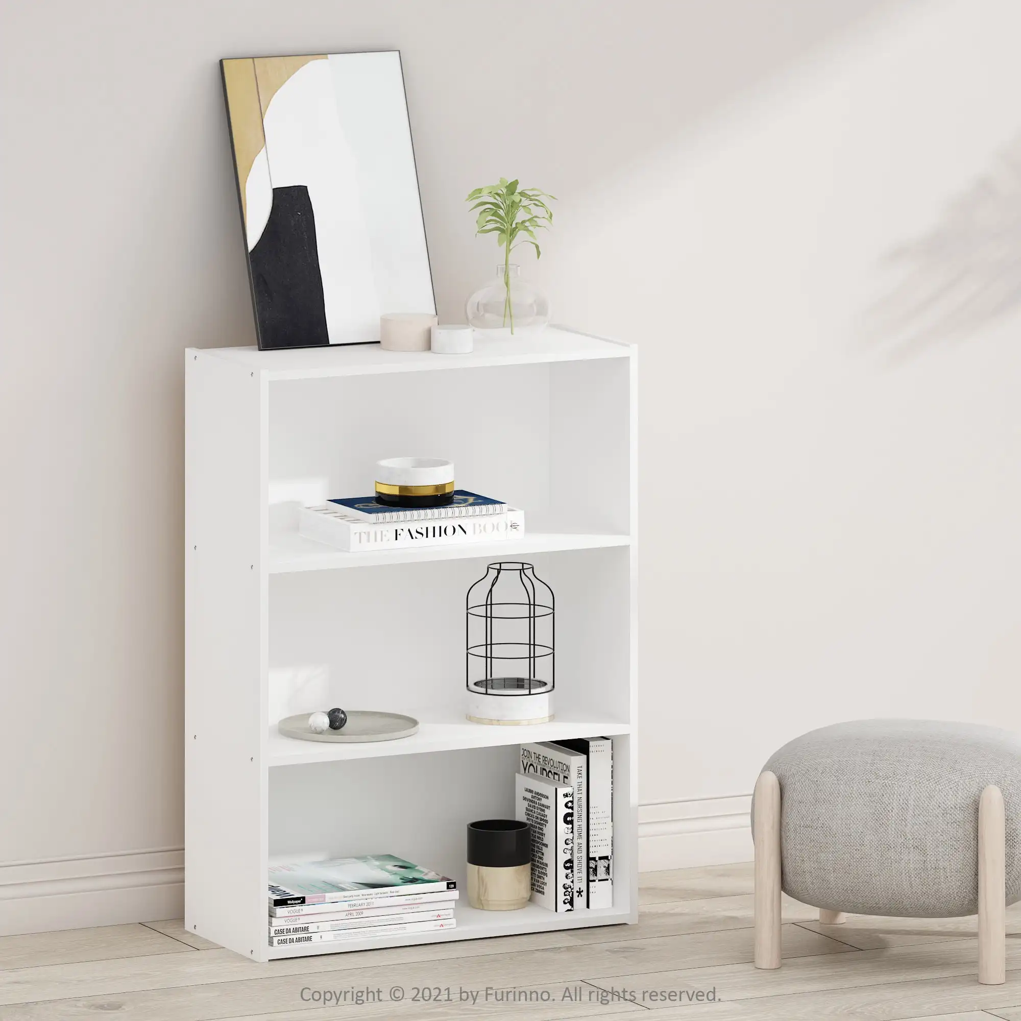 

Furinno Pasir Contemporary Engineered Wood 3-Tier Open Shelf in Plain White