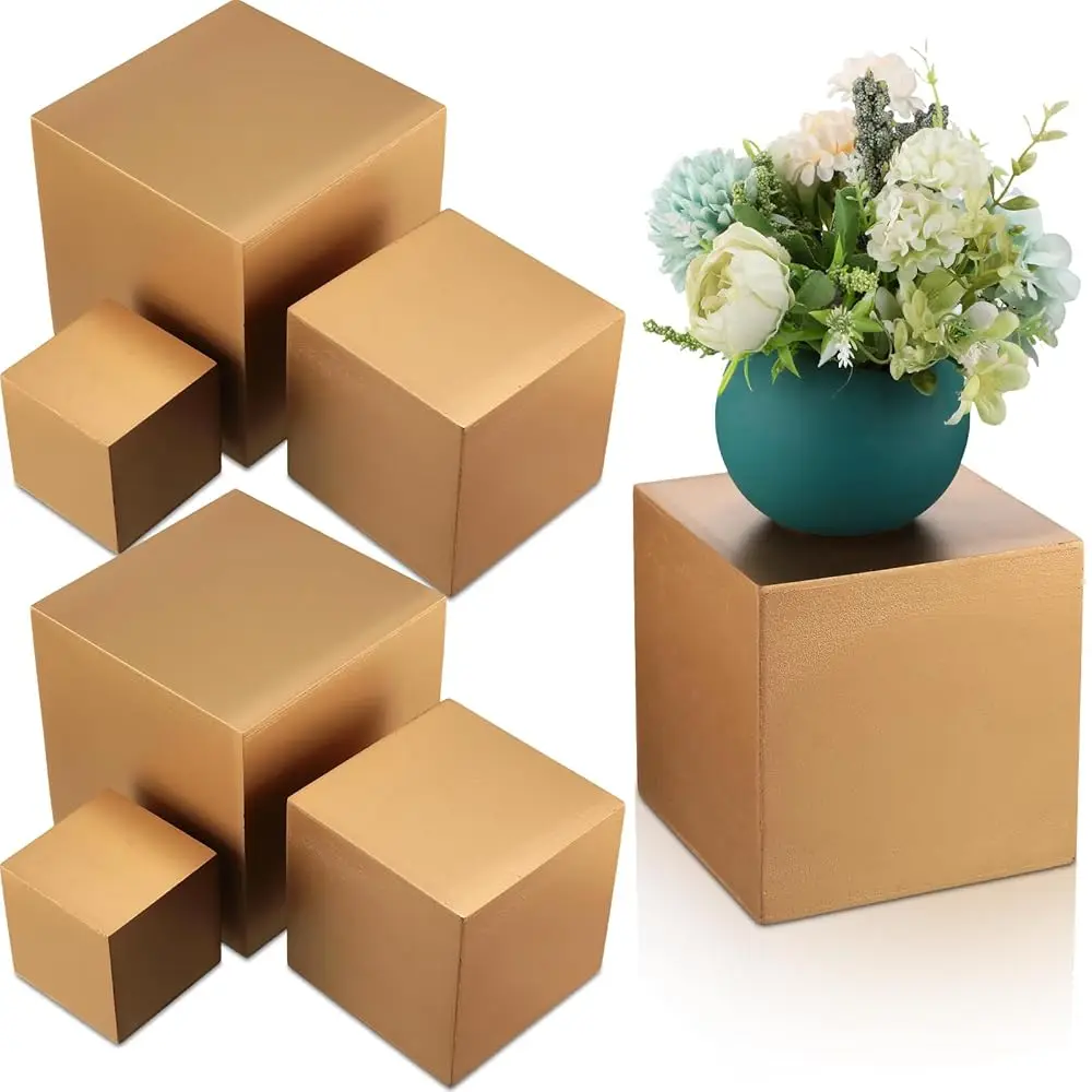 

6 Pcs Gold Buffet Risers Wood Display Table Stand For Food Wood Cube Box Display Set Nesting Risers Buffet Cake Table Food