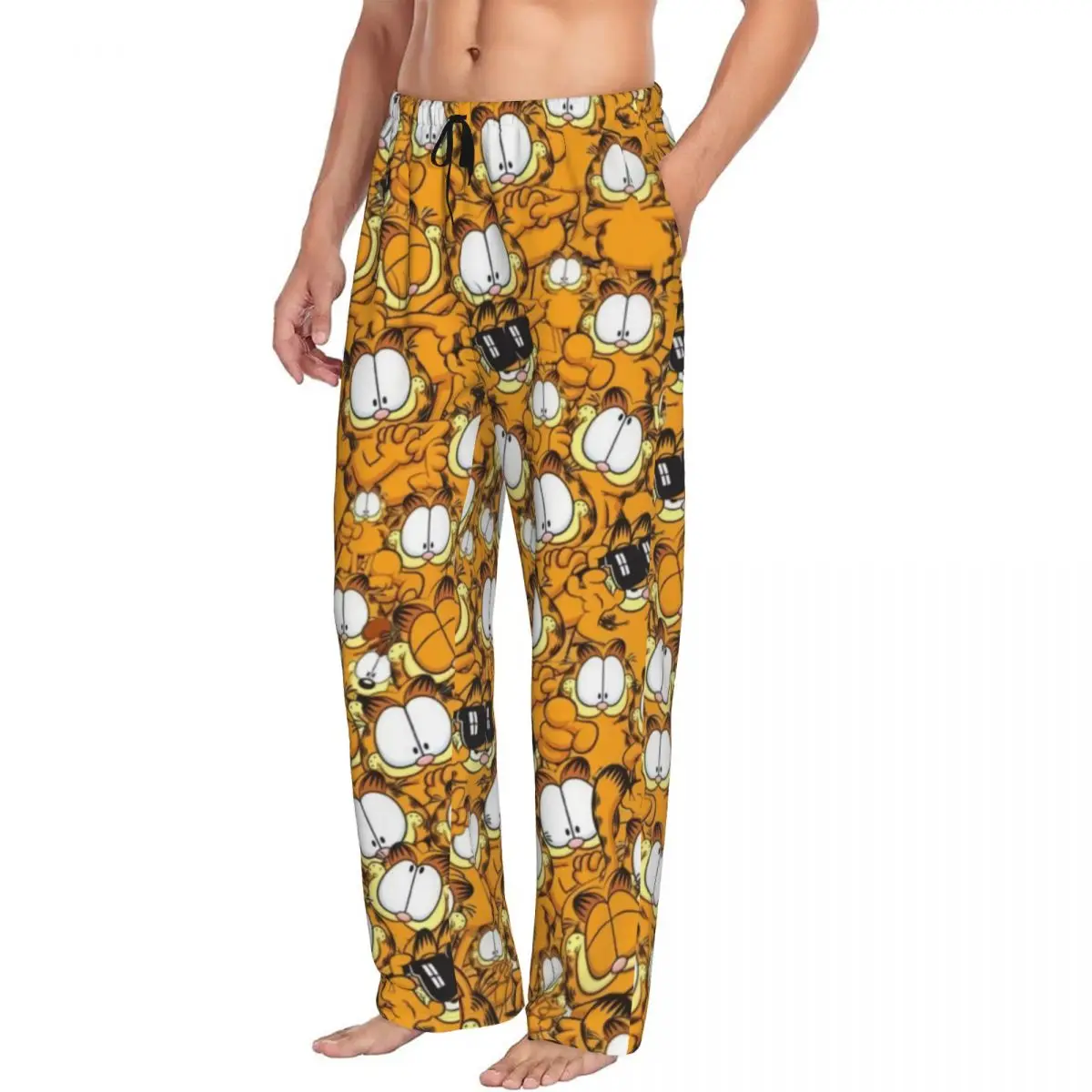 Pantalones de pijama con patrón de gato de Anime de dibujos animados para hombre, ropa de dormir de Manga personalizada, pantalones de dormir