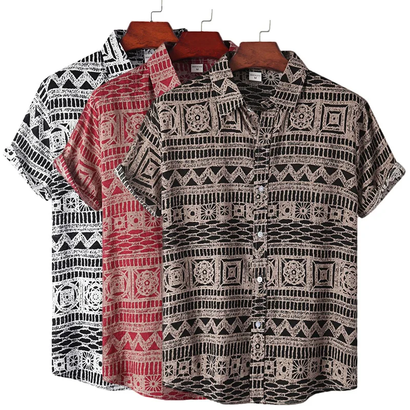 

Men's Plus Size Loose Summer Short Sleeve Shirt Vintage Geom