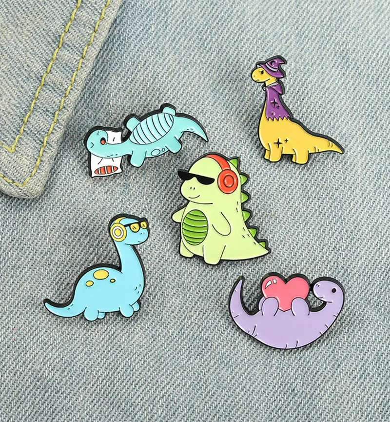 Pins Custom Animals Brooch Lapel Badge Bag Cartoon Jewelry Gift for Kids Friends Cute Dinosaurs Enamel