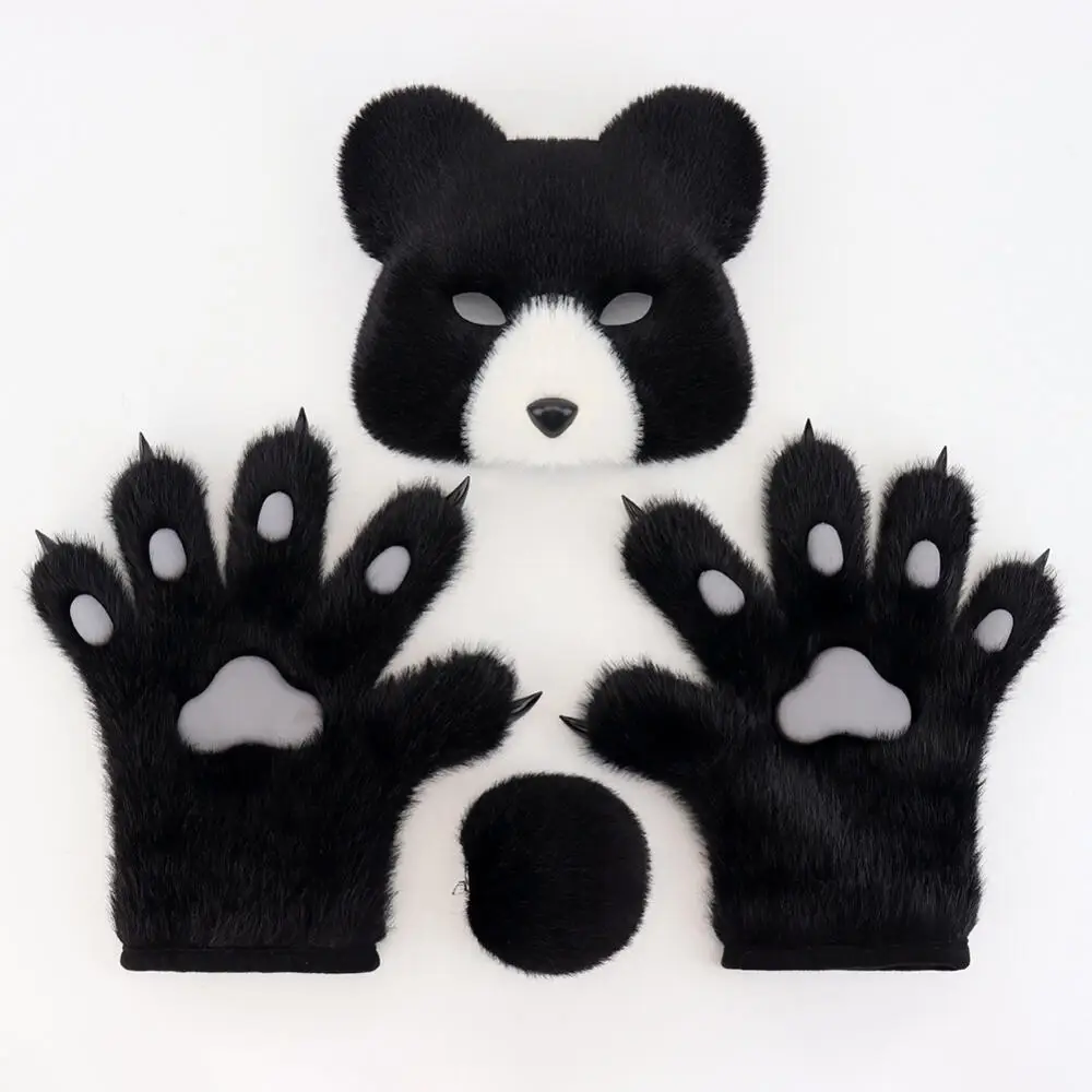 

Halloween Cosplay Accessory Bear Cos Plush Mask Paw Gloves Tail 3 pcs Set Animal Convention Props Multies Colors