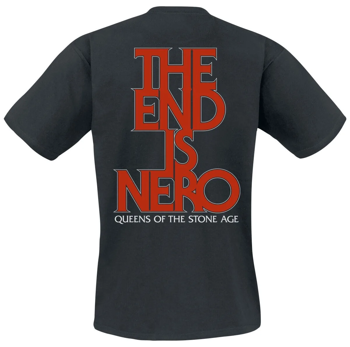 Queens of The Stone Age The End Is Nero Tee, Alt Rock T-Shirt with Laurel Wreath Print & Back Lyric Text, Band Fan Merch