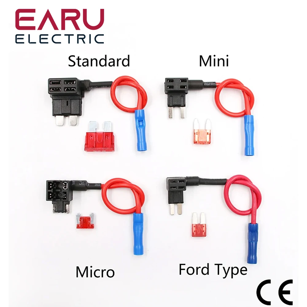 12V Fuse Holder Add-a-circuit TAP Adapter Micro Mini Standard Ford ATM APM Blade Auto Fuse with 10A Blade Car Fuse with holder