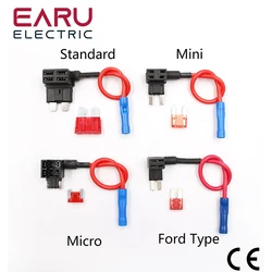 12V Fuse Holder Add-a-circuit TAP Adapter Micro Mini Standard Ford ATM APM Blade Auto Fuse with 10A Blade Car Fuse with holder