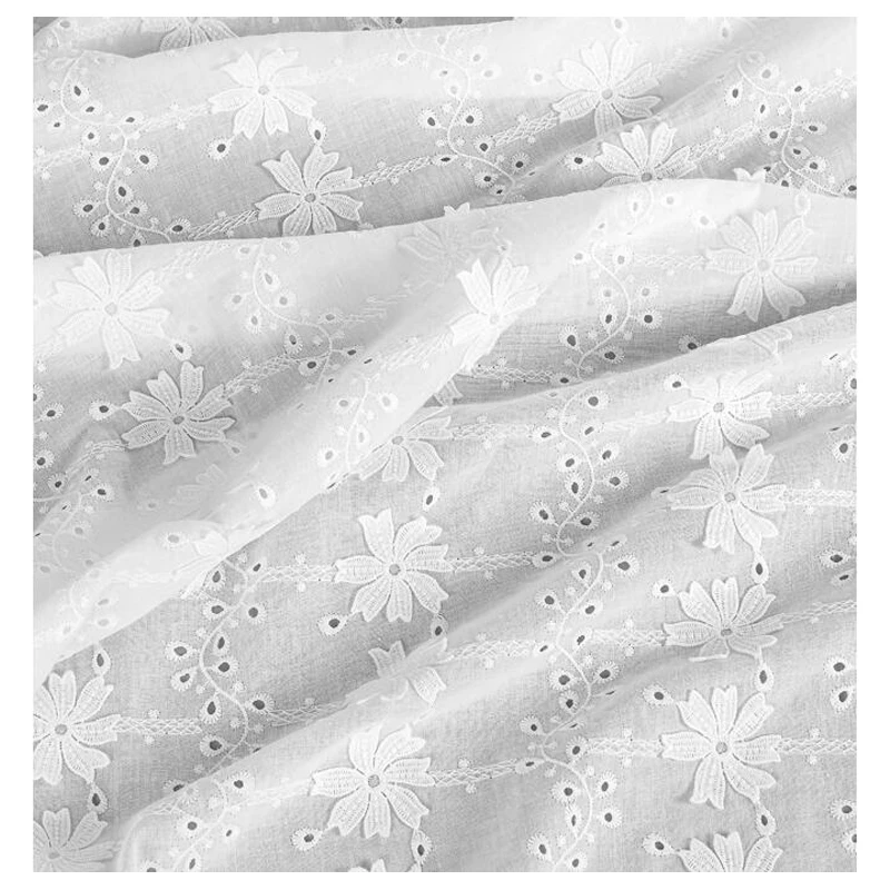 Cotton Fabric by The Yard White 3D Flower Eyelet Embroidered Fabrics for Dress Blouse Skirt Table Cloth Sewing 53 Inches Width