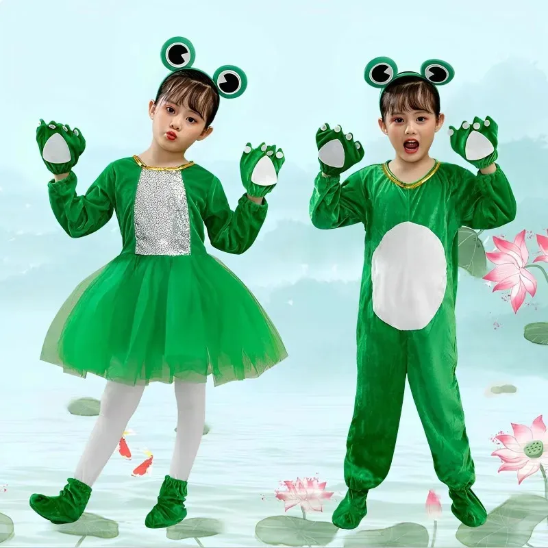 Зеленый детский костюм лягушки для косплея, костюм животного, костюм пуголовка, платье для мамы, маленькой лягушки, танцевальная одежда маленькой лягушки