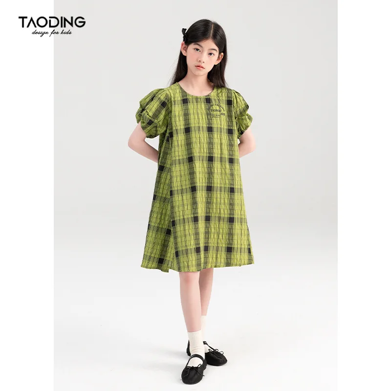 

Baby Girl Dress Girls Dress Summer 2024 New Children Alphabet Print Plaid Puffy Sleeve Princess Fashion Comfort Dresses