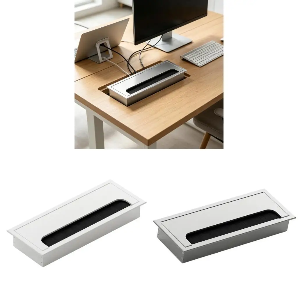 Aluminum Desk Wire Routing Grommet Box for Office Desk Cable Routing Area D2RD