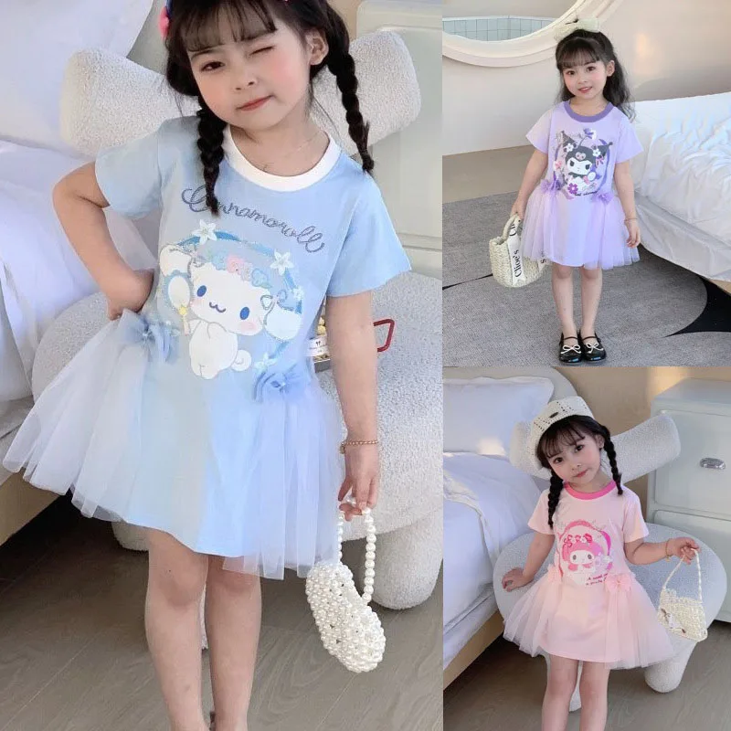 

Платье для девочек Sanrio Kawaii, моя мелодия, Kuromi, милое платье принцессы, сетчатая юбка, пышная юбка, детская одежда