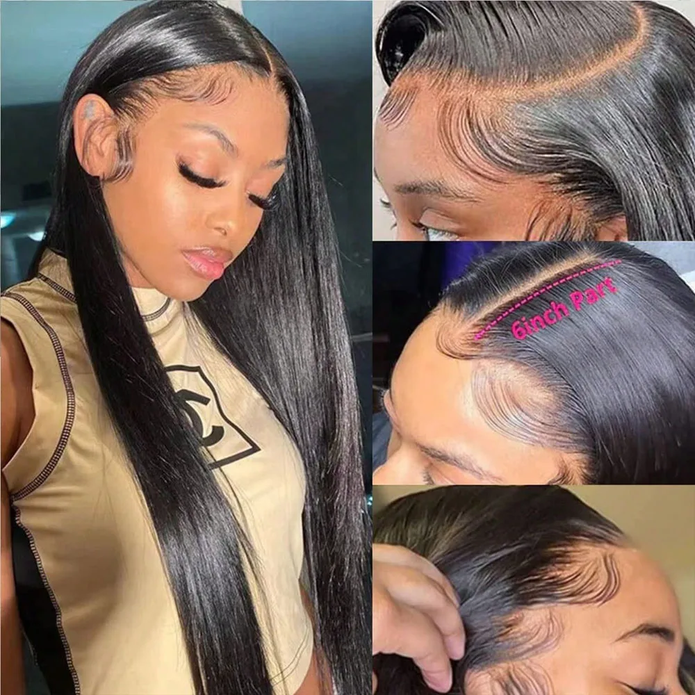 34 Inch Bone Straight Lace Front Wigs Human Hair Pre Plucked With Baby Hair 250 Density Real Human Hair Wig Straight 13x4 HD Lace Frontal Wigs