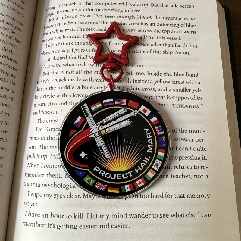 Project Hail Mary Mission Patch Acrylic Keychain Multi Country Flag Spaceship Bag Pendant Gift for Sci-Fi Book Fans Collectors