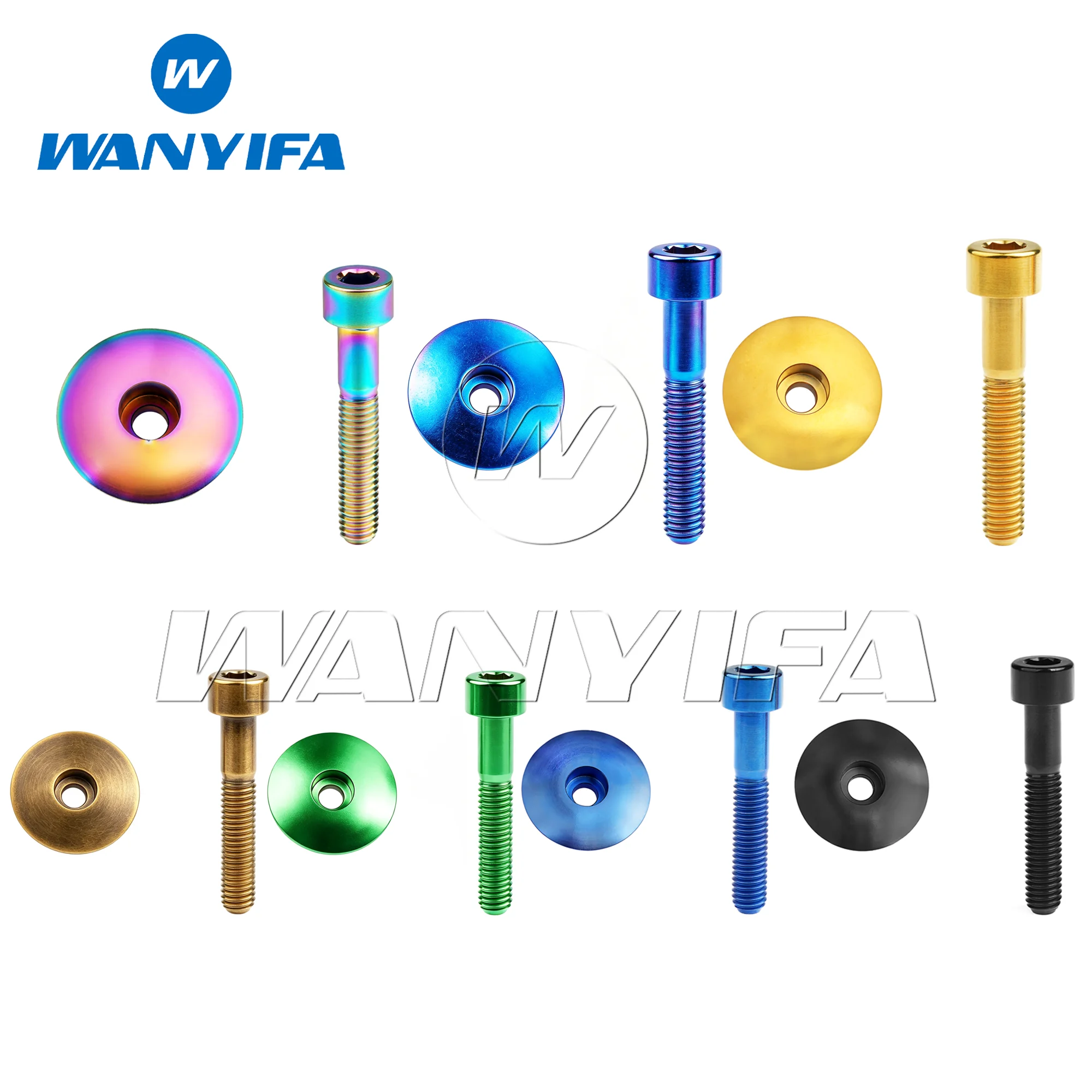 Wanyifa M6 X 35mm Ti Titanium Headset Top Cap 1-1/8' & Titanium Bolt New 1set Biycle Bolts Headset