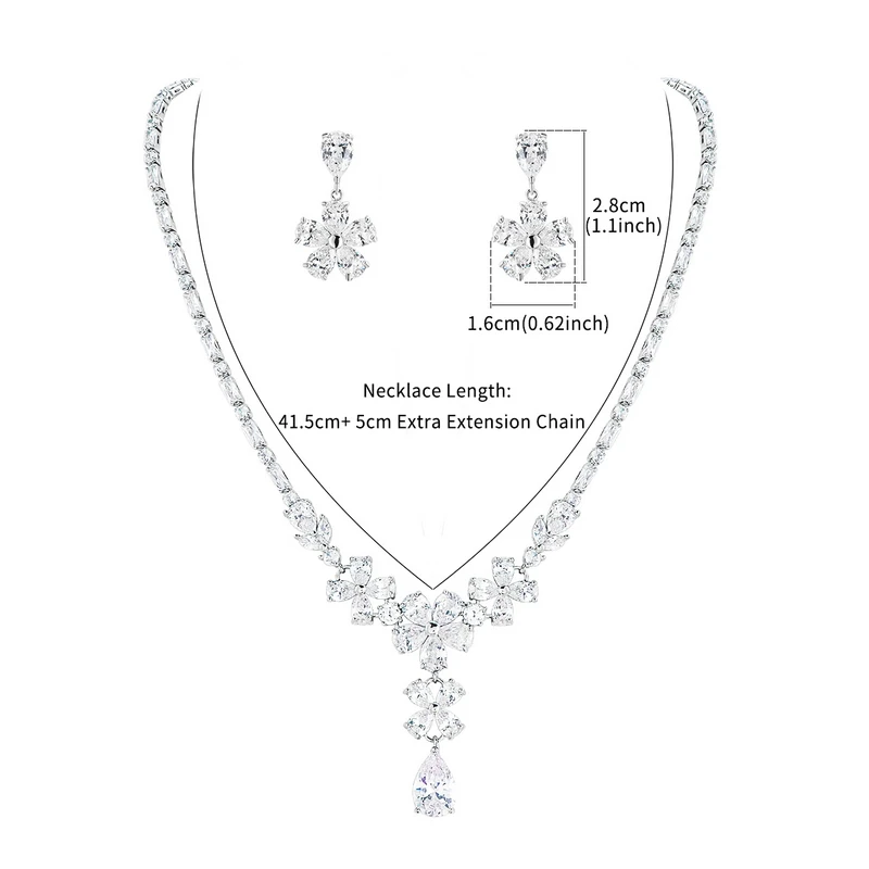 WEIMANJINGDIAN Brand New Arrival Rhodium Silver Plated Flowers Cubic Zirconia Crystal Wedding Bridal Jewelry Set