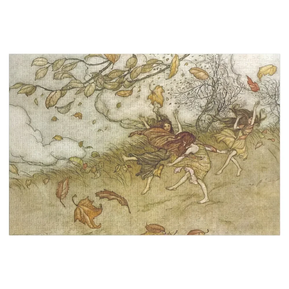 

Fairies Play with Falling Leaves Arthur Rackham Jigsaw Puzzle Wood Animals Personalized Gifts Personalized Baby Object Puzzle