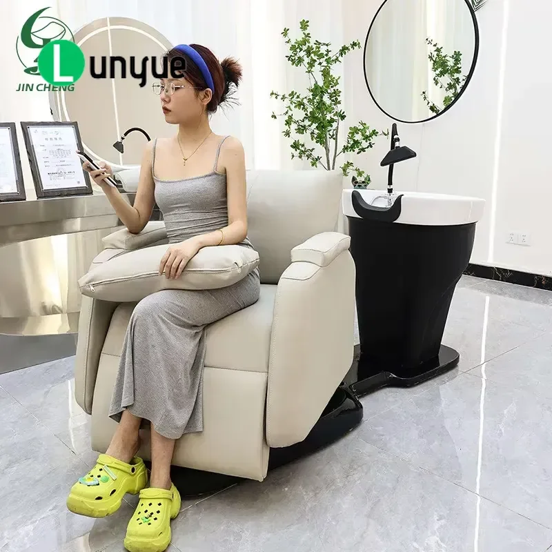 Modern Shampoo Bed with Sink Hair Furniture Barber Shop Spa Washing Chair Laundry Turn Head Design for Professional Use