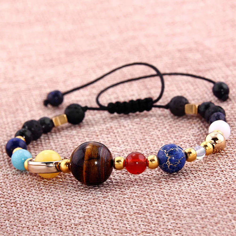 Bracelet de Perles en Pierre Naturelle, Bracelet de Lecture Communautés ètes, Étoile Panoramique, Réglable, Système Solaire, Agate