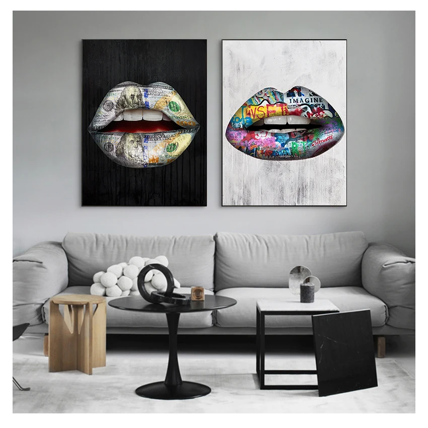 Canvas Painting Sexy Red Lips Flower Poster Home Decoration Wall Art Pictures For Living Room Color Creative Mouths Printing