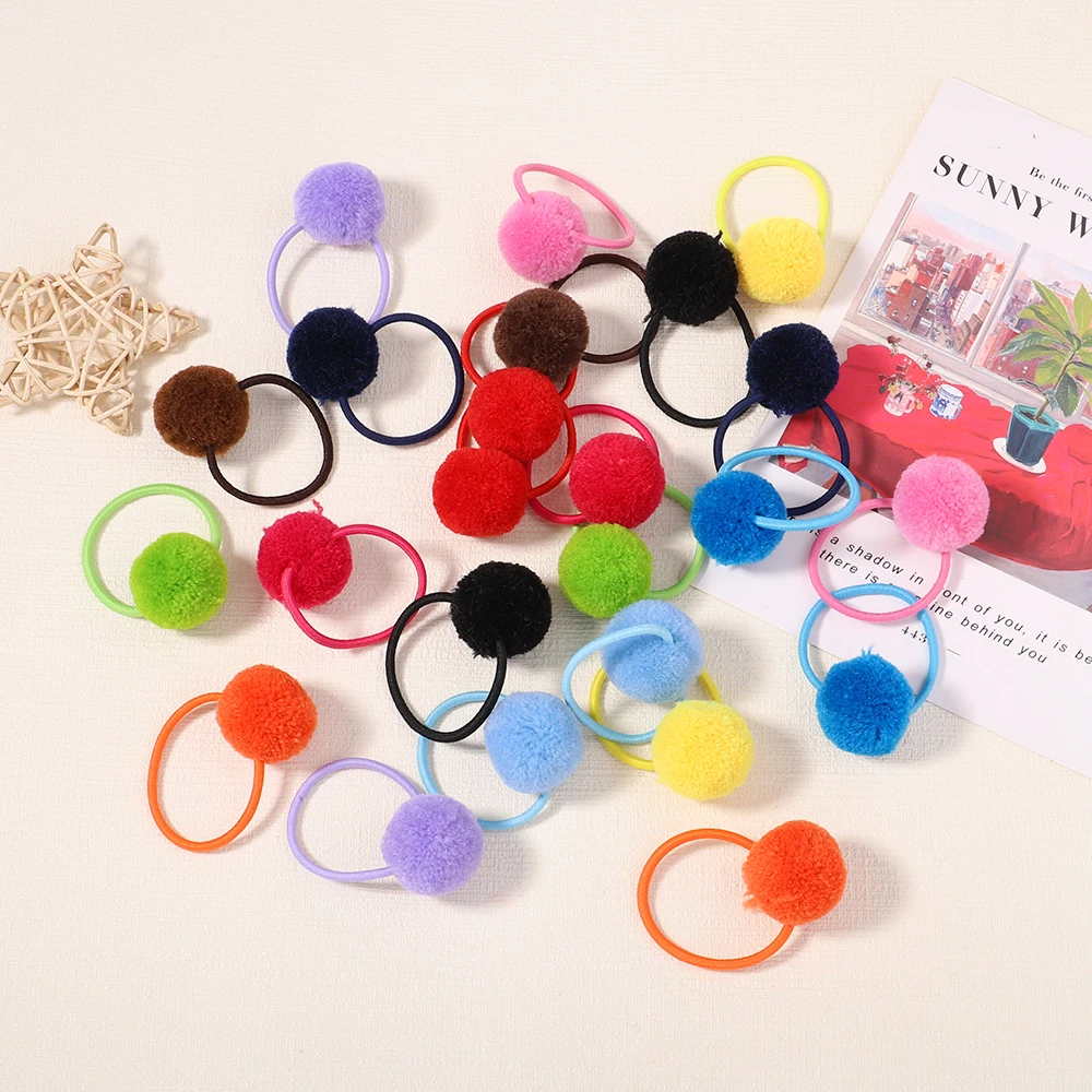 12Pcs/Set Cute Animal Hair Ball Ring Female Baby Rubber Band Elastic Bands Korean Headwear Children Accessories Ornaments