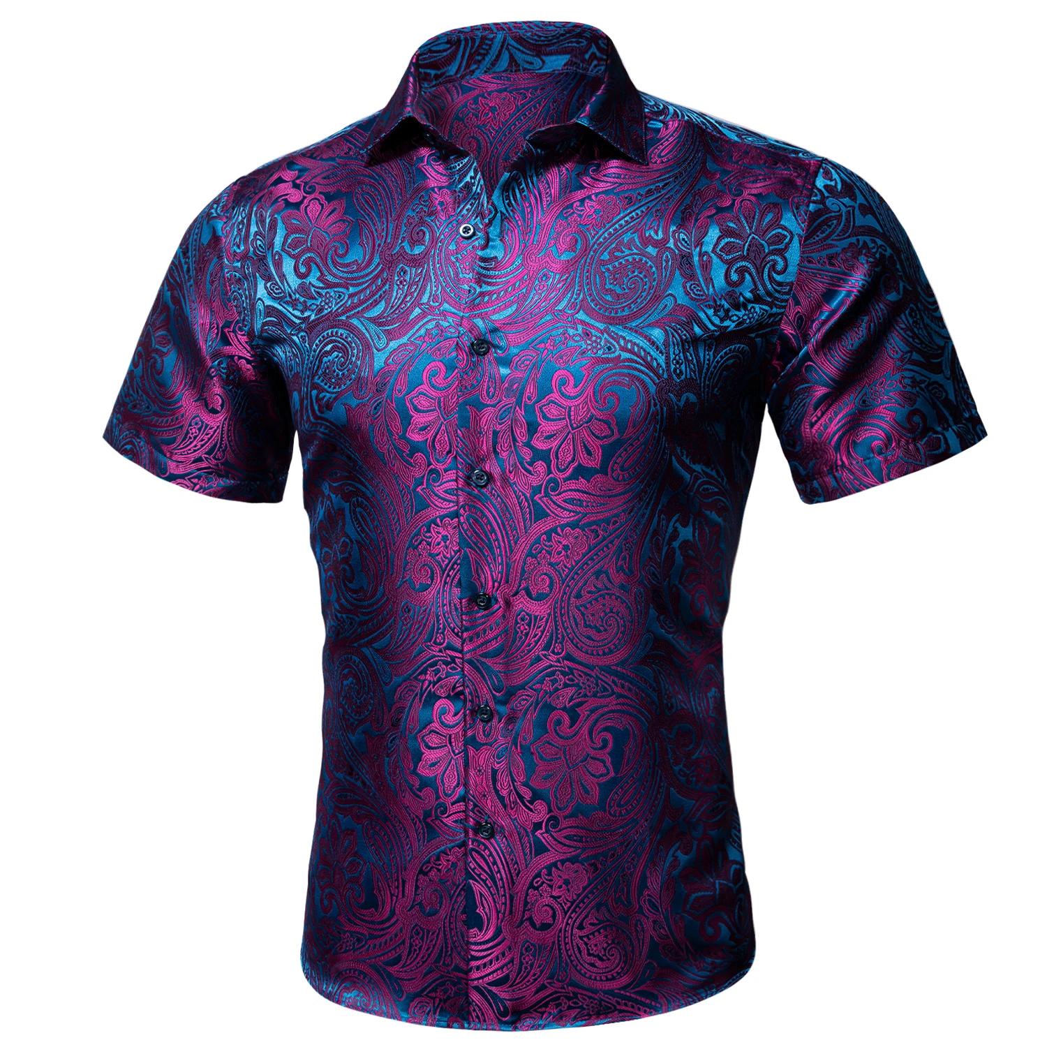 

Luxury Purple Floral Mens Summer Fashion Casual Shirt Stylish Lapel Pattern Short Sleeve Shirt Male Blouse Fit