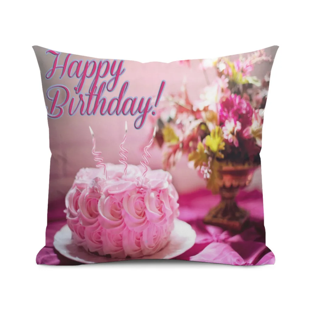 

Happy Birthday Pillow Case Home Bedroom Living Room Sofa Cushion Cover 45x45cm Peach Skin Pillowcase