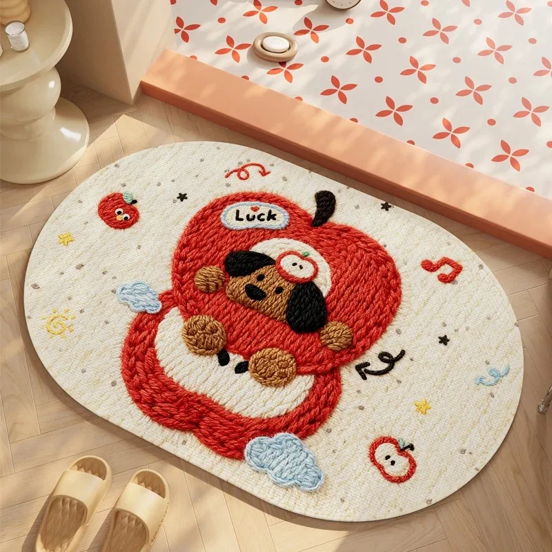 VIKAMA Cute Bear Oval Diatomaceous Earth Bath Mat, Quick Drying Absorbent Non Slip Entryway Doormat for Home Decor view 4