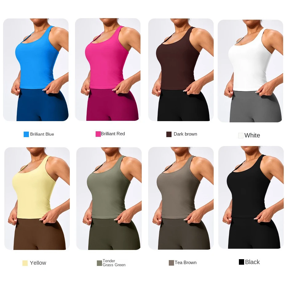 SHINBENE 2in1 Padded Scoop Neck Workout Gym Tank Tops Seamless Compression Racerback Vest Body Shaper Tank Top image 4