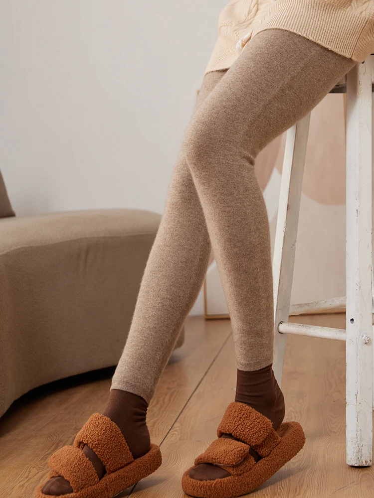 ANGEL Women's 100% Cashmere Legging High Elastic Cashmere Knitted Pants Autumn Winter Warm Soft Legging Basic Style Leggings