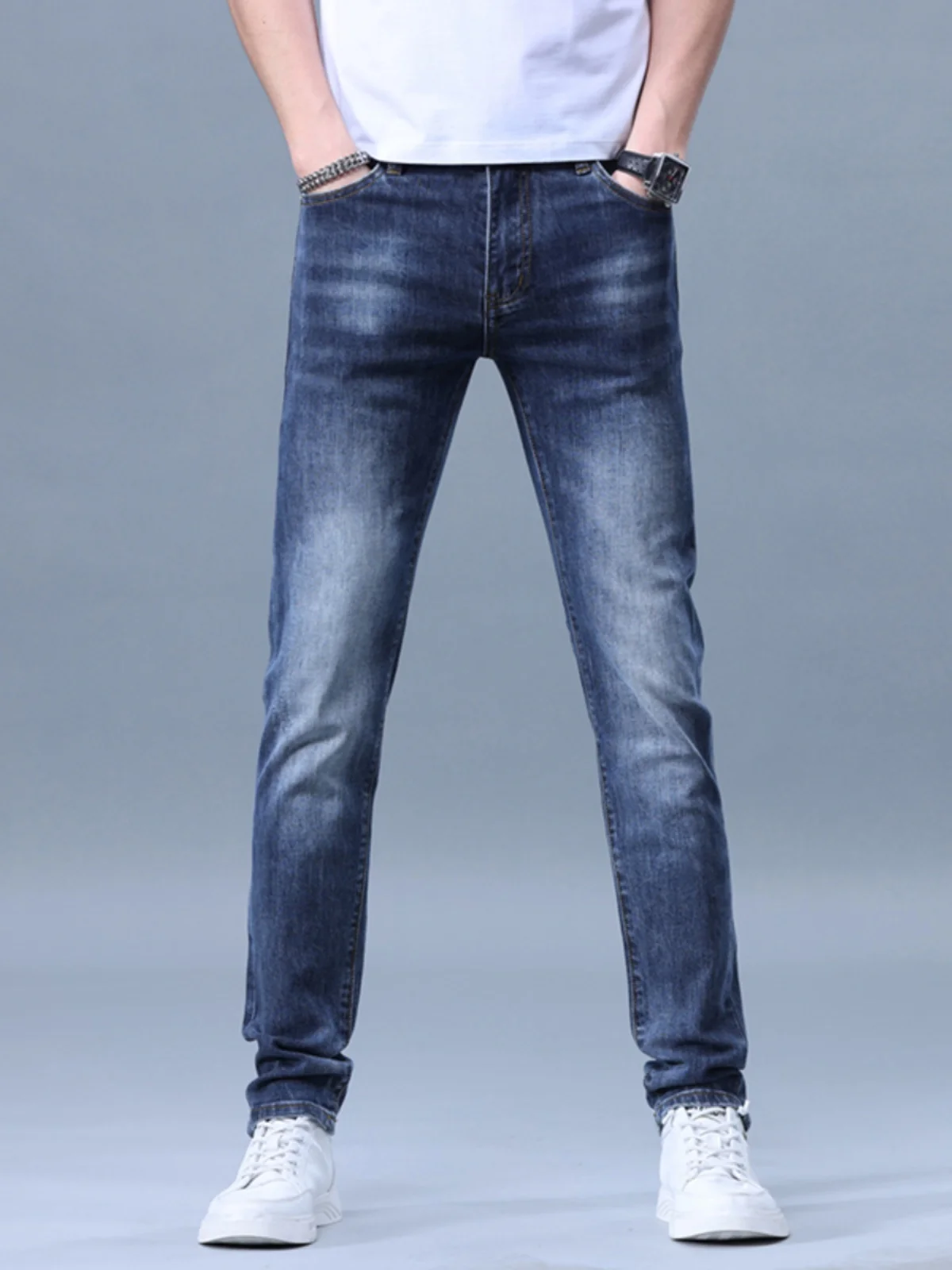 

Мужские джинсы Slim Fit класса люкс: повседневные, эластичные, из денима, весна-осень, новые, модные, универсальные, удобные, из хлопка со стрейчем