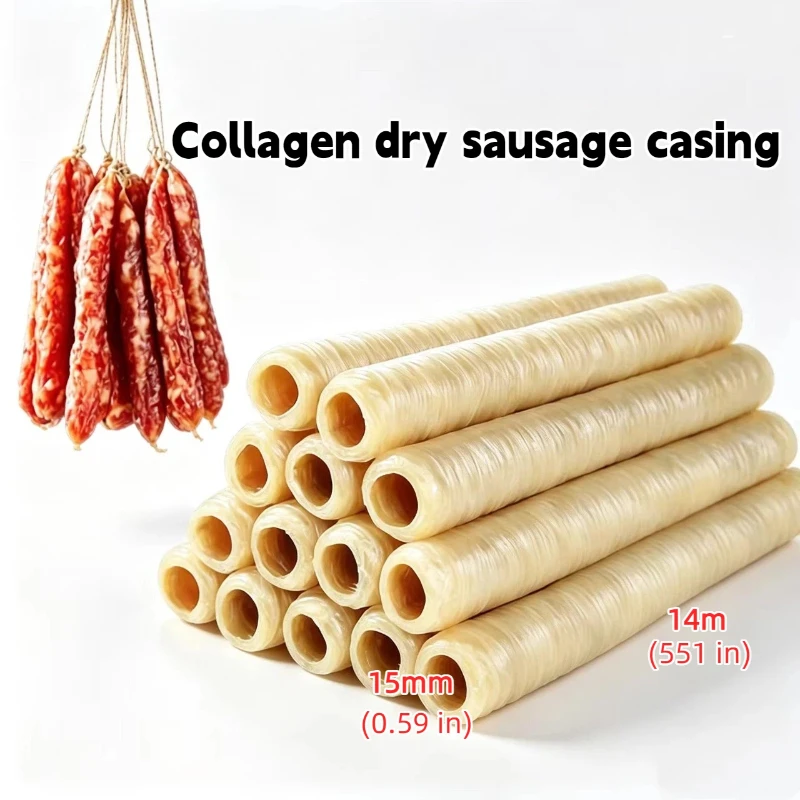 Image of 15mmX14m Kollagen-Wursthülle, Wurstbox für die Herstellung von Hotdog-Würsten, Trockenhülle zum Füllen italienischer Würste, Küchenwerkzeuge