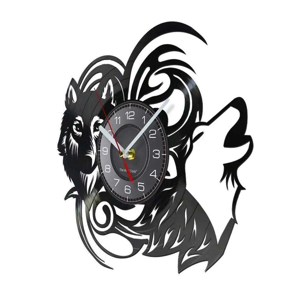 Wolf Wildness Animal Vinyl LP Record Wall Clock Retro Forest Coyote Mammal Home Decor Howling Wolves Shadow Art Silent Watch