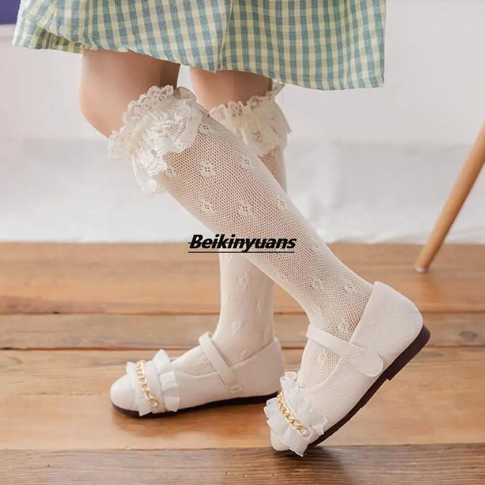 

Thin summer children's socks Lolita hollow lace women's white tube pile socks cute lace socks