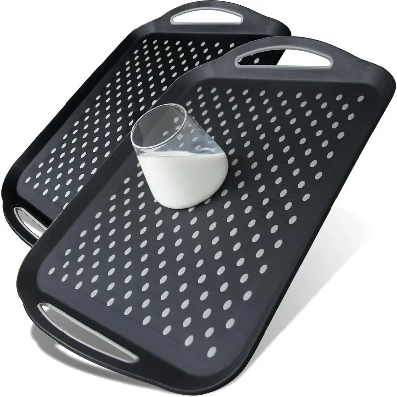 Large Nonslip Serving Tray with Handles, Silicone Grippy Dots Food Trays for Eating, Dishwasher Safe Lap Trays