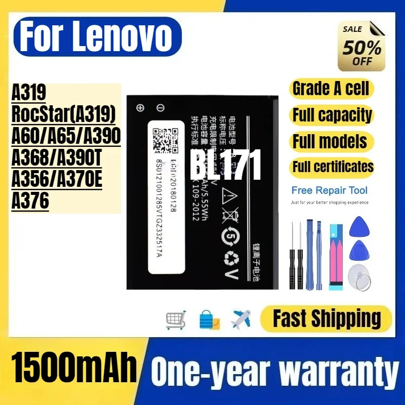 BL171 for Lenovo A319/RocStar(A319)/A60/A65/A390/A368/A390T/A356/A370E/A376 Mobil Phone Battery Replacement Bateria Grade A Cell