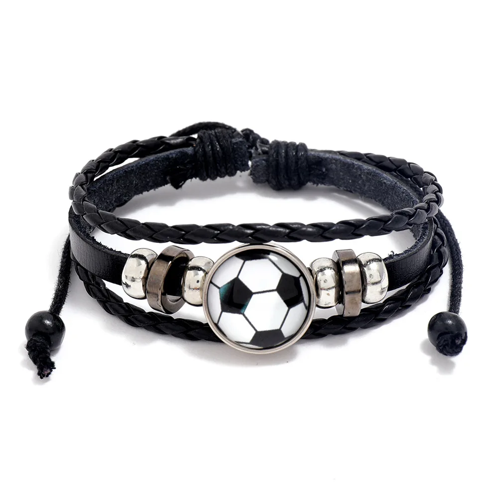 Fashion Beaded Football Fans Surrounding Leather Bracelet Commemorative Gift Sports Bracelet European and American Jewelry