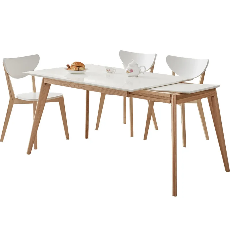 Pull and telescopic, Nordic folding deformation, log style, dining table