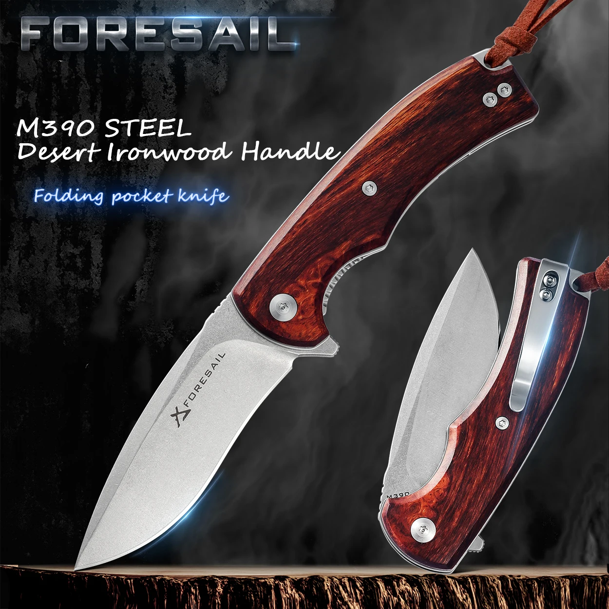 

FORESAIL M390 Folding Pocket knife.M390 Steel Blade and Desert Ironwood Handle,Tactical knives,EDC knife Outdoor camping knife.