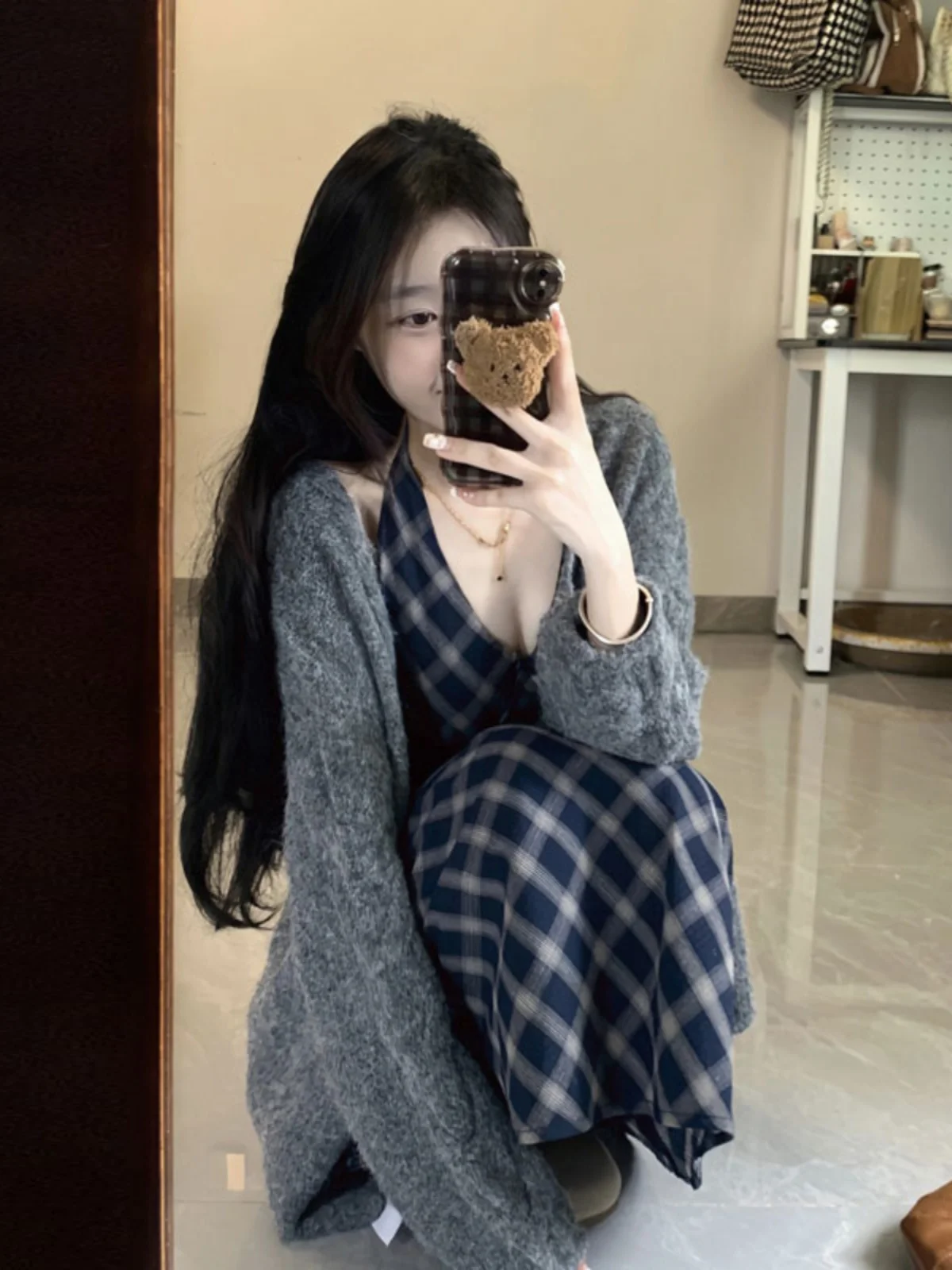 

Комплект из двух предметов: свитер-пальто и платье в ретро-стиле, удобный, с длинными рукавами, V-образным вырезом, свободного кроя, модный осенне-зимний ансамбль