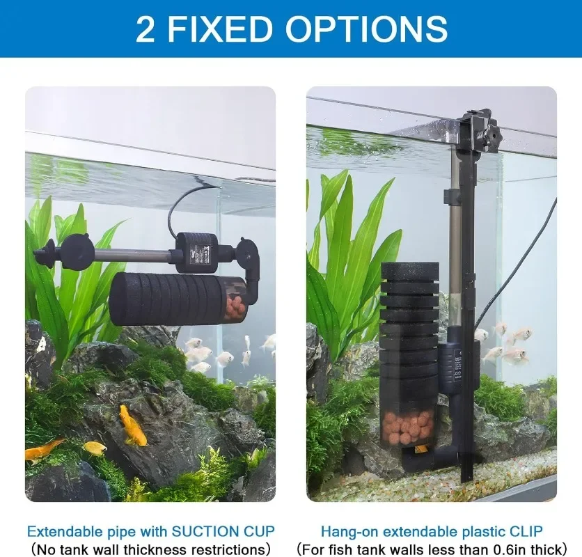 Quiet USB Aquarium Filter Single Sponge Filter Fish Tank Filter Wave Maker Oxygenator for Salt Water and Fresh Water